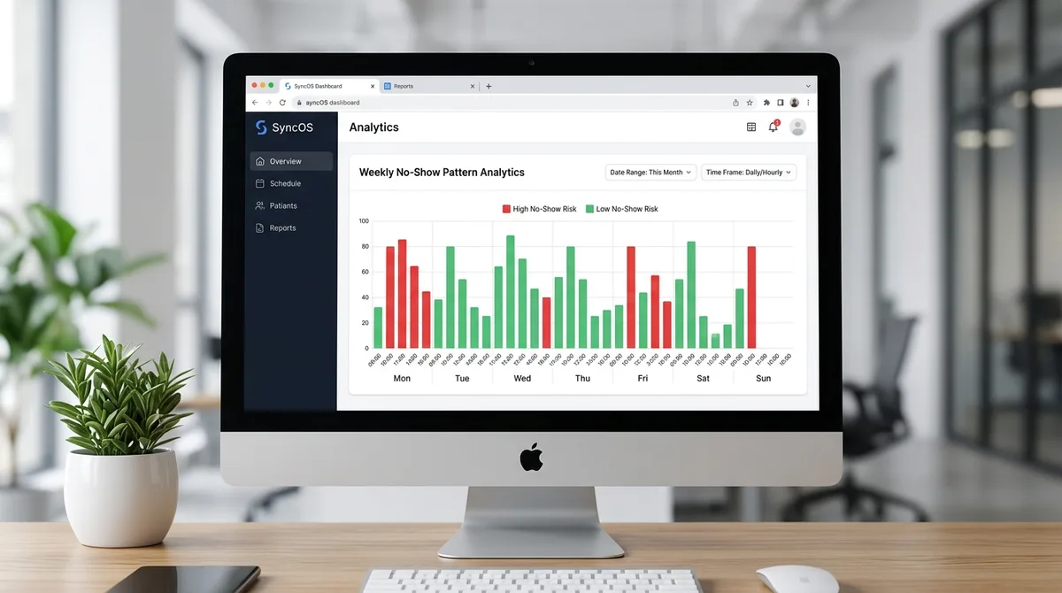 Weekly no-show pattern analytics dashboard broken down by day and time slot