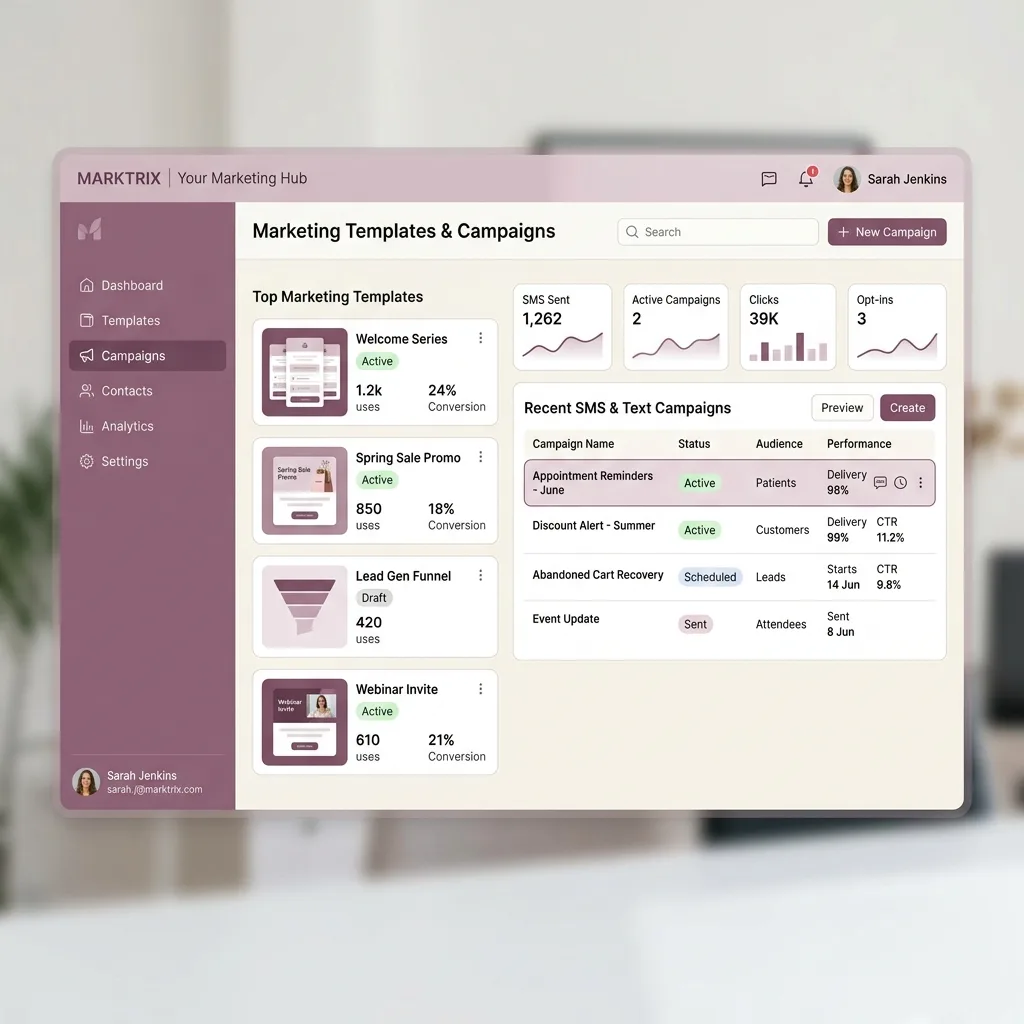 Automated salon marketing email and SMS promotion dashboard